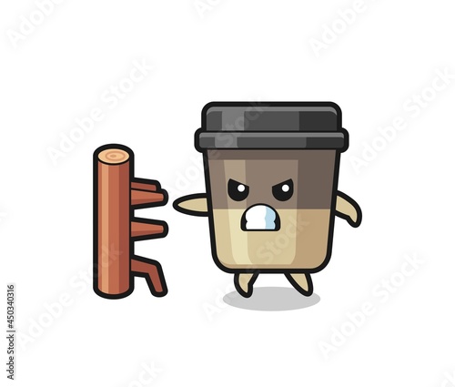 coffee cup cartoon illustration as a karate fighter