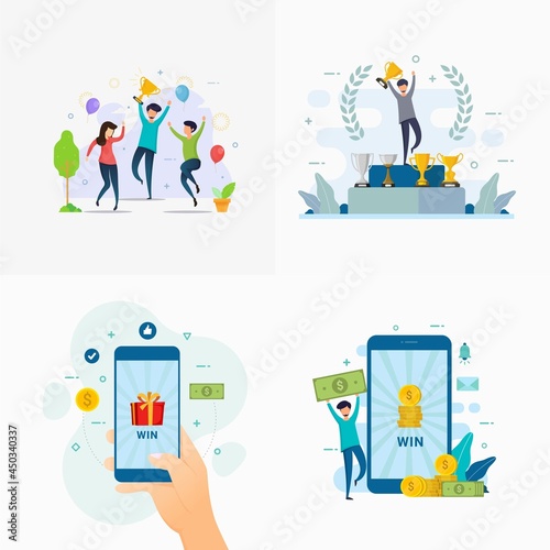 Winner celebration collection design concept flat vector illustration