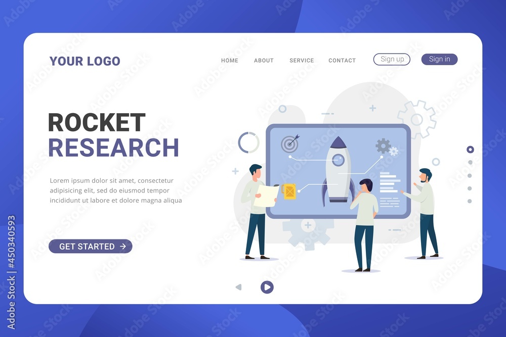 Landing page template rocket research design concept vector illustration Landing page template rocket research design concept vector illustration