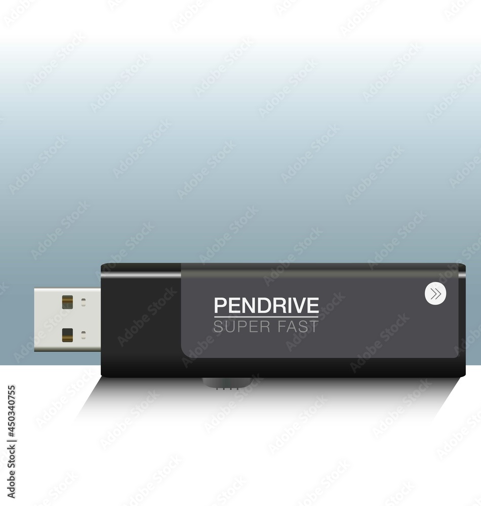 Realistic Black Pendrive Made In Vectors. Pendrive Front View Realistic Black Pendrive Made In Vectors. Pendrive Front View