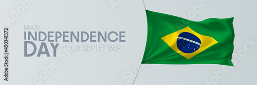 Brazil independence day vector banner, greeting card. Brazilian wavy flag in 7th of September national patriotic holiday horizontal design
