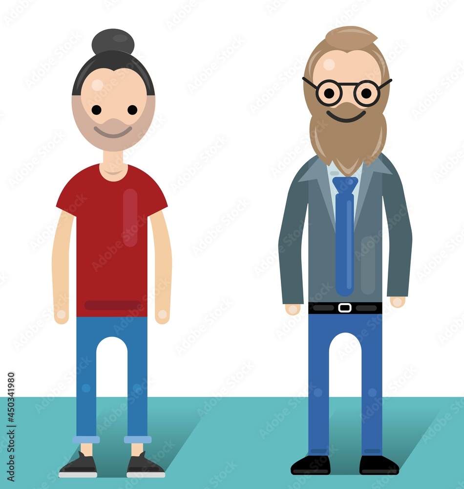 Flat Illustration Of Two Young Men With Formal And Casual Clothes