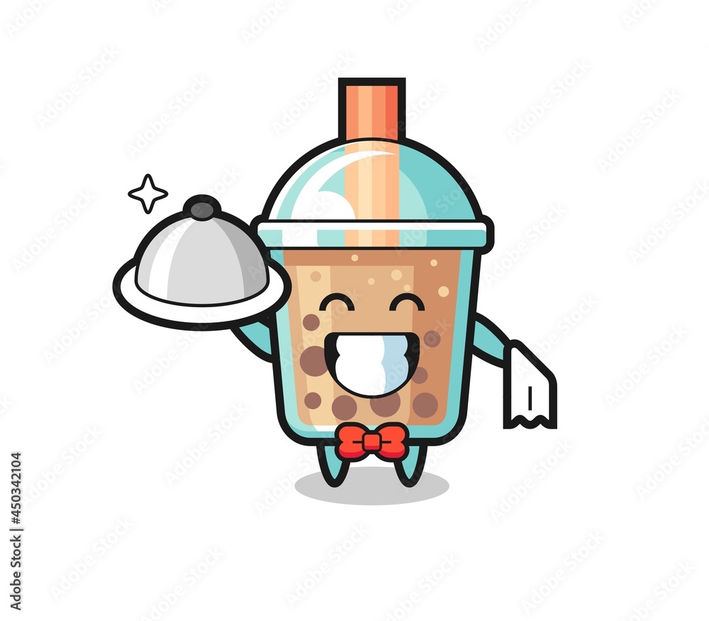 Character mascot of bubble tea as a waiters