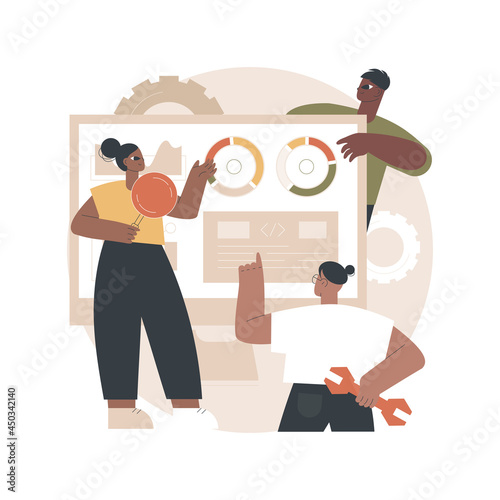 System software development abstract concept vector illustration. All in one software solution, core system modernization, web based software, database systems and apps creation abstract metaphor.