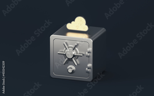 Cloud computing and safe box, 3d rendering.