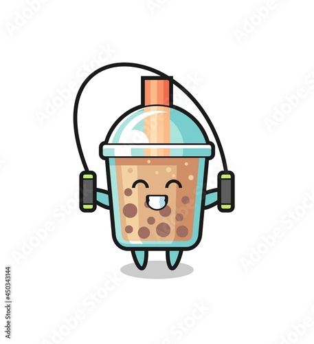 bubble tea character cartoon with skipping rope
