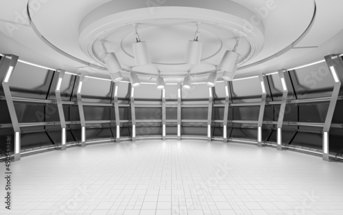 Fototapeta Naklejka Na Ścianę i Meble -  Indoor stage with white empty room, 3d rendering.