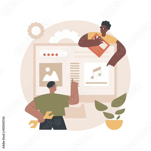 Website maintenance abstract concept vector illustration. Website service, webpage seo maintenance, web design, corporate site professional support, security analysis, update abstract metaphor.