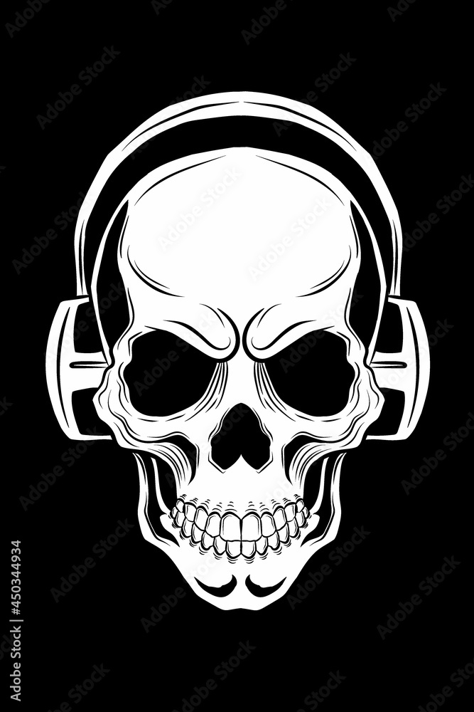 Obraz premium Skull with headphones vector illustration