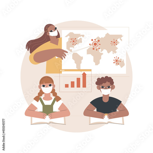 Face mask for pupils abstract concept vector illustration. Student wearing face mask, school coronavirus guidelines, covid prevention rule for pupils, reopening after lockdown abstract metaphor.