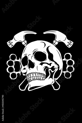 Human skull with hammer vector illustration