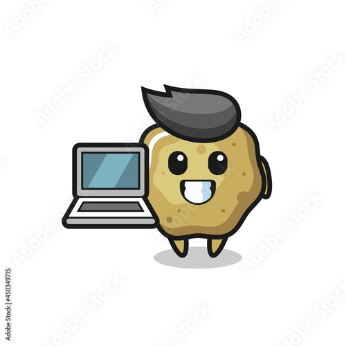 Mascot Illustration of loose stools with a laptop
