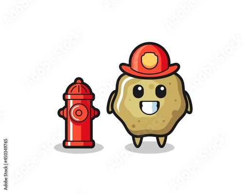 Mascot character of loose stools as a firefighter