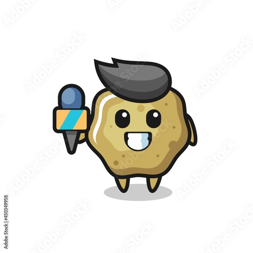 Character mascot of loose stools as a news reporter