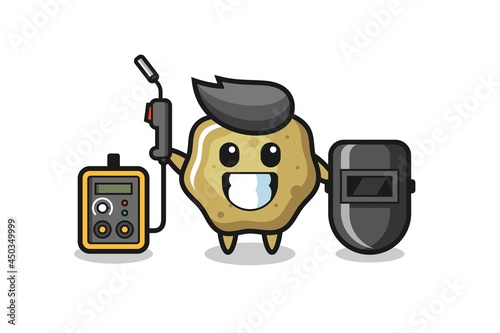 Character mascot of loose stools as a welder
