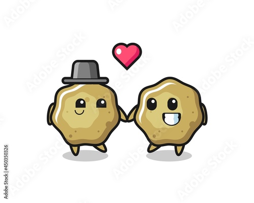 loose stools cartoon character couple with fall in love gesture