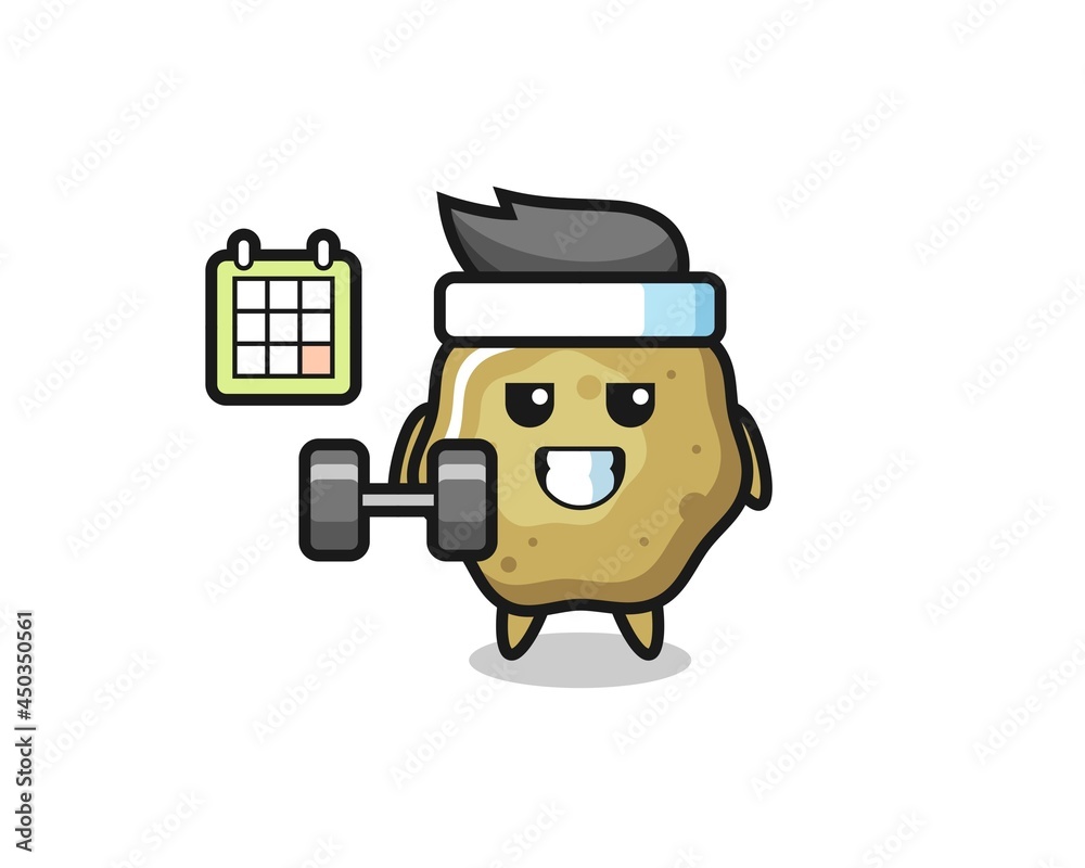 loose stools mascot cartoon doing fitness with dumbbell