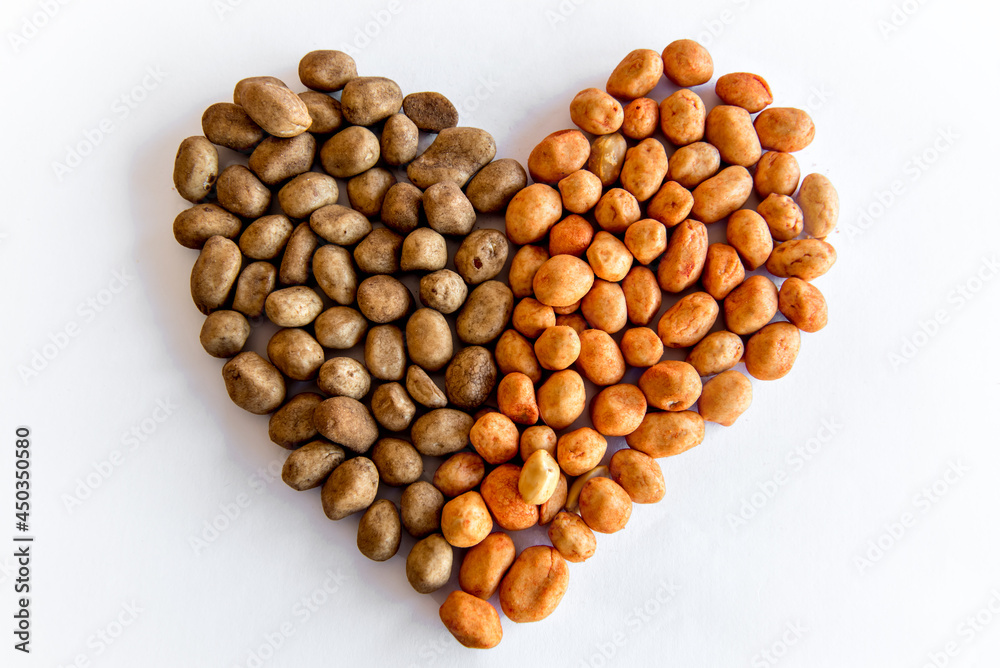 Peanuts heart on white background. Peanuts heart on white background.