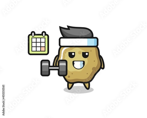 loose stools mascot cartoon doing fitness with dumbbell