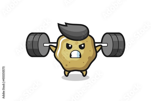 loose stools mascot cartoon with a barbell