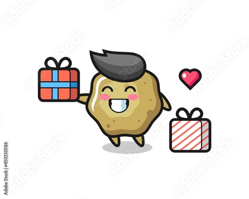 loose stools mascot cartoon giving the gift