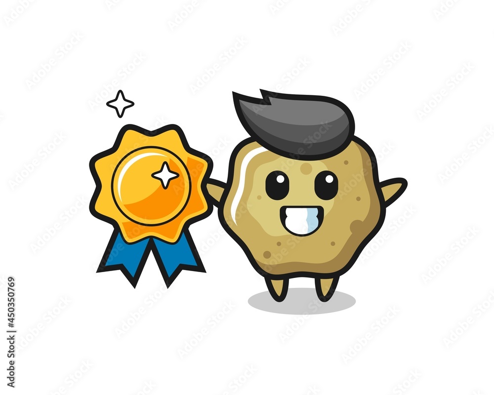 loose stools mascot illustration holding a golden badge