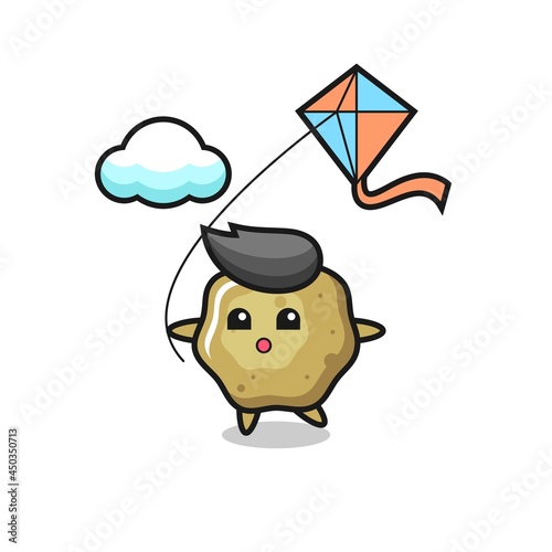 loose stools mascot illustration is playing kite