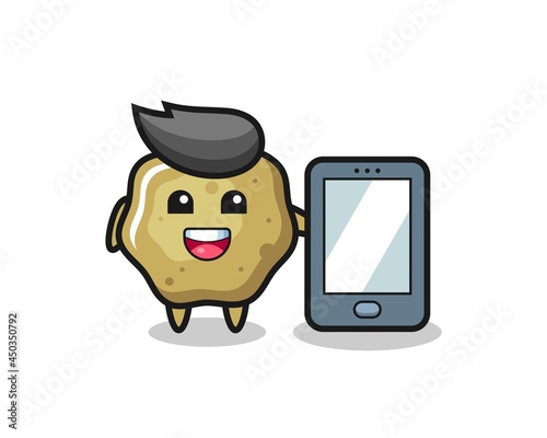 loose stools illustration cartoon holding a smartphone