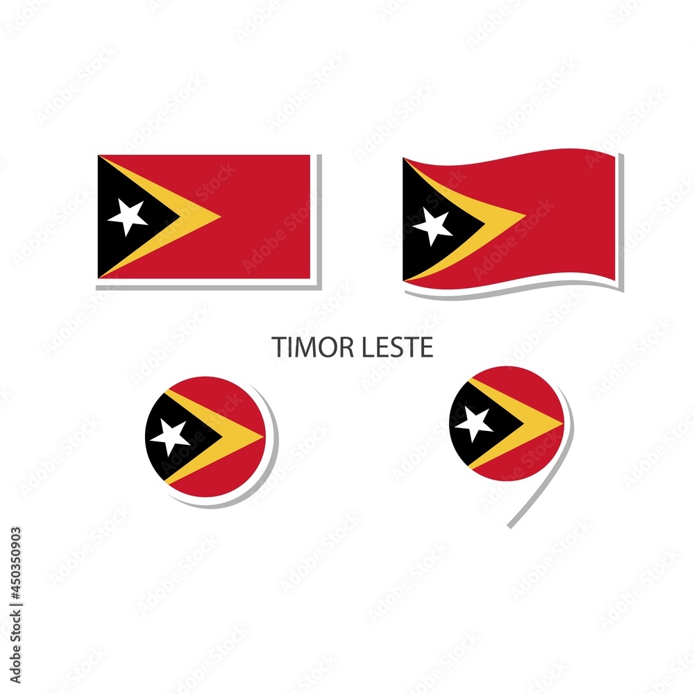 Timor Leste flag logo icon set, rectangle flat icons, circular shape, marker with flags. Timor Leste flag logo icon set, rectangle flat icons, circular shape, marker with flags.