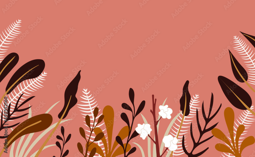 Obraz premium Vector Plants Illustration, Colorful Floral Background, Dry Flowers Abstract Backdrop. Flat Design.
