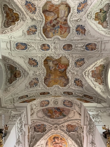 Stainz, Austria, June 23, 2021. Stainz Castle in the Austrian state of Styria. Today the Baroque complex belongs to the Counts of Merano. The interior of the church of the former monastery