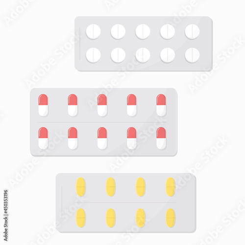 Healthcare medications in cartoon style. Isolated vector illustration set.