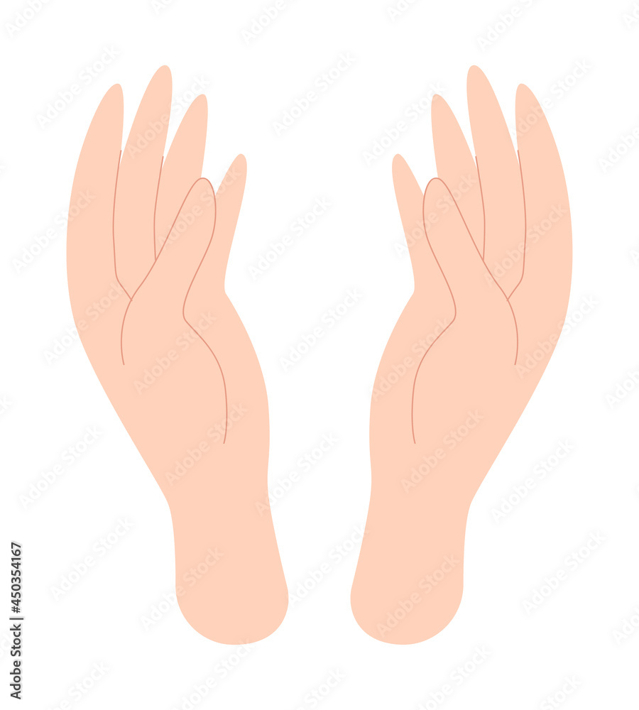 Woman's hand. Human hands, palms, body part. Vector illustration in flat style isolated on white background. Woman's hand. Human hands, palms, body part. Vector illustration in flat style isolated on white background.