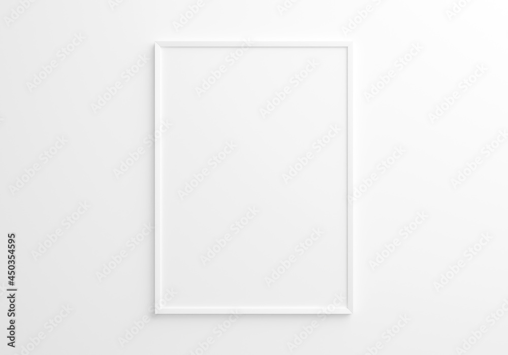 white vertical frame mockup on white wall. 3d rendering. white vertical frame mockup on white wall. 3d rendering.