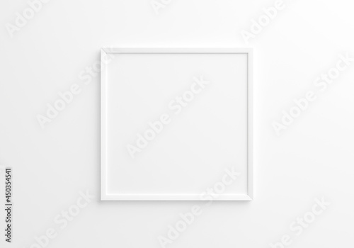white square frame mockup on white wall. 3d rendering.