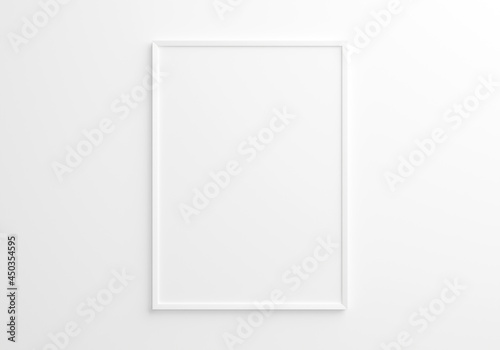 white vertical frame mockup on white wall. 3d rendering.