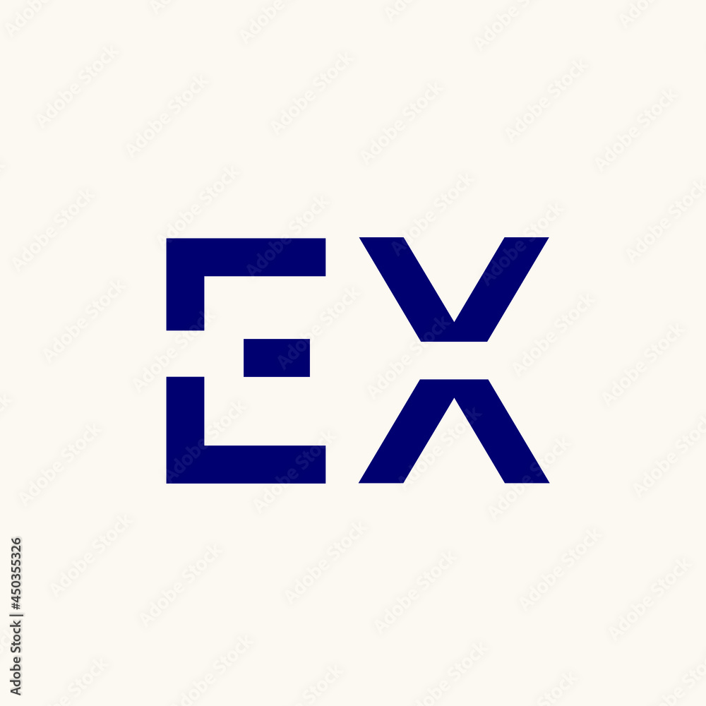 EX abstract monogram logo.Typographic icon.Letter e, letter x.Lettering sign isolated on light background.Alphabet initials.Modern, design, geometric, web, tech style. EX abstract monogram logo.Typographic icon.Letter e, letter x.Lettering sign isolated on light background.Alphabet initials.Modern, design, geometric, web, tech style.