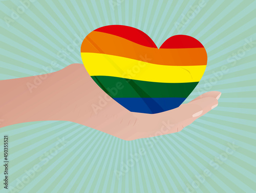 Hand hold LGBT heart. vector illustration