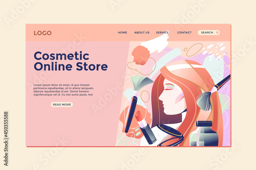 landing web page template for cosmetic treatment for woman face and hair