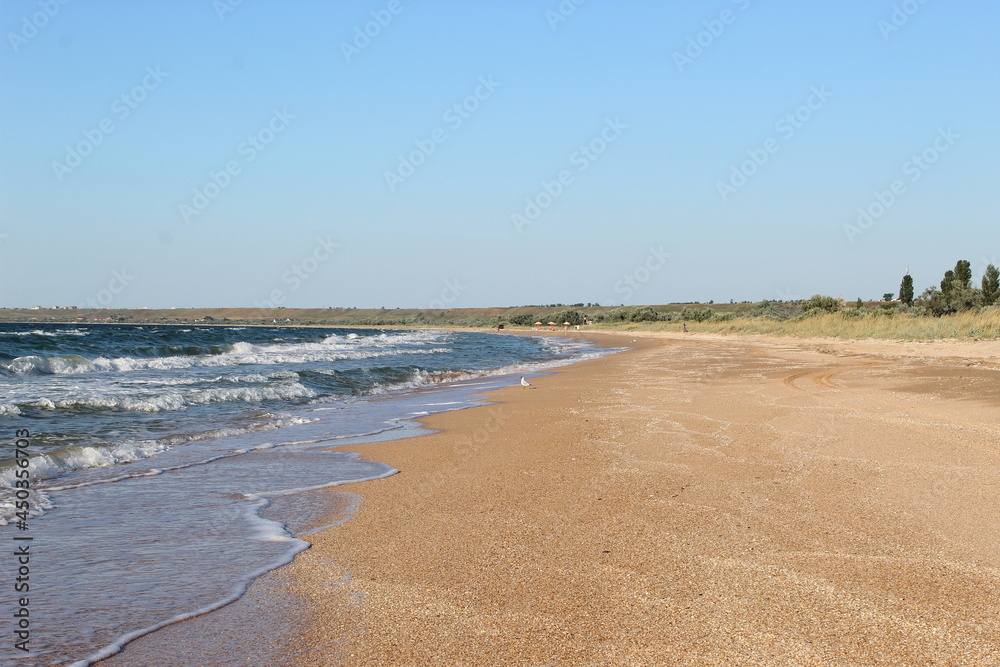 view of the wild beach in the Crimea on the Sea of Azov in the Bay of Kazantip