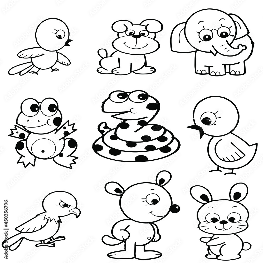 Black and white cute cartoon combine animals. Coloring book for the