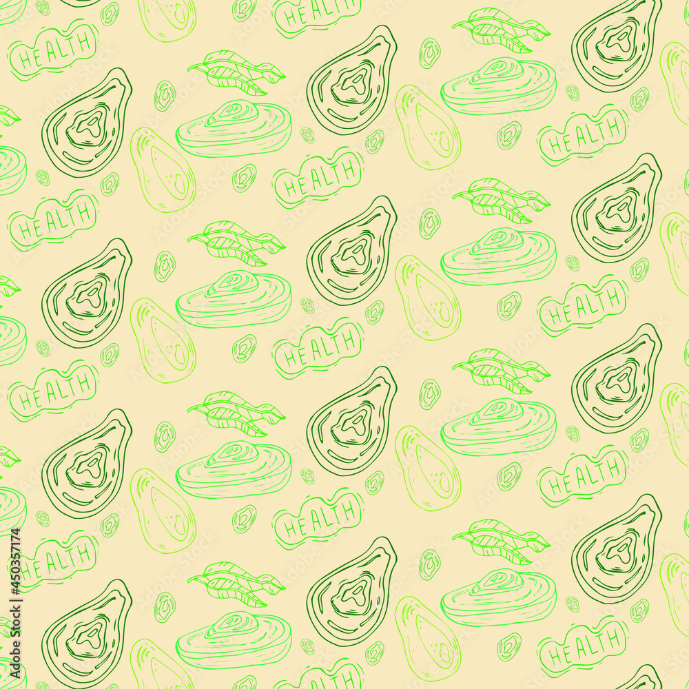Avocado line seamless pattern in pastel colors. Green whole and cut hand drawn fruit. Vector illustration. Avocado line seamless pattern in pastel colors. Green whole and cut hand drawn fruit. Vector illustration.