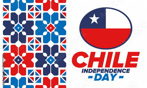 Chile Independence Day. Happy national holiday Fiestas Patrias. Freedom day. Celebrate annual in September 18. Chile flag. Patriotic chilean design. Poster, card, banner, template, background. Vector