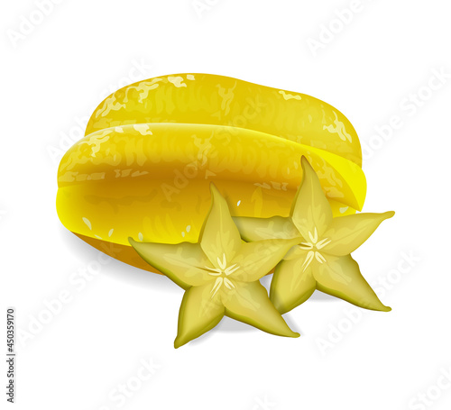 Starfruit isolated vector realistic. Exotic carambola fruit sliced. product p...