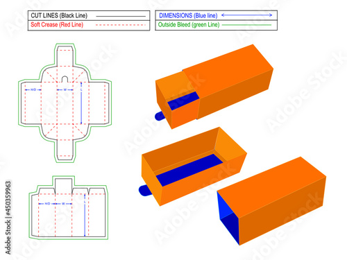 Sleeve gift box, drawer style sleeve cardboard gift boxes, dieline template and 3D vector file