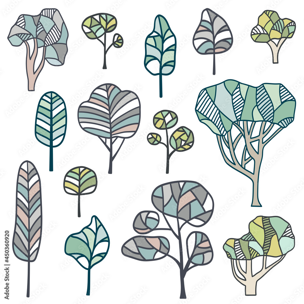 Obraz premium Abstract trees set. Vector illustration.
