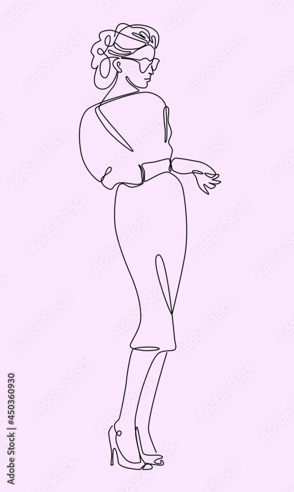 Woman in line art style. Vector	
