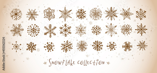 Doodle snowflakes in vintage style.