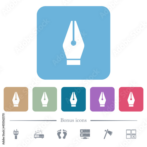 Vector pen tool flat icons on color rounded square backgrounds
