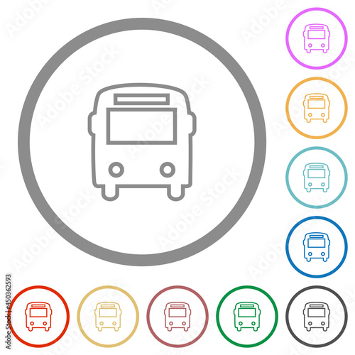 Bus front view outline flat icons with outlines